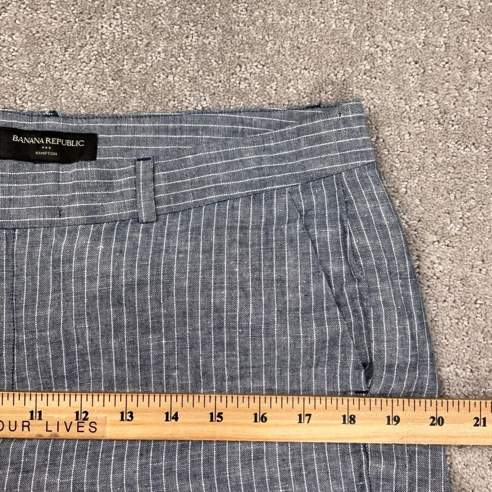 Banana Republic Pants Womens 10P Blue Pinstripe Hampton Fit Linen Lightweight